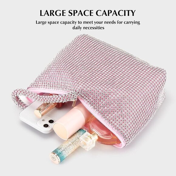 Women Sliver Sparkly Glitter Clutch Triangle Rhinestone - Picture 5 of 7